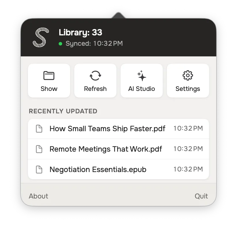 The Slate Drive panel in the menu bar
